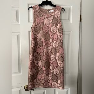 Calvin Klein nude and pink lace sleeveless dress size 10